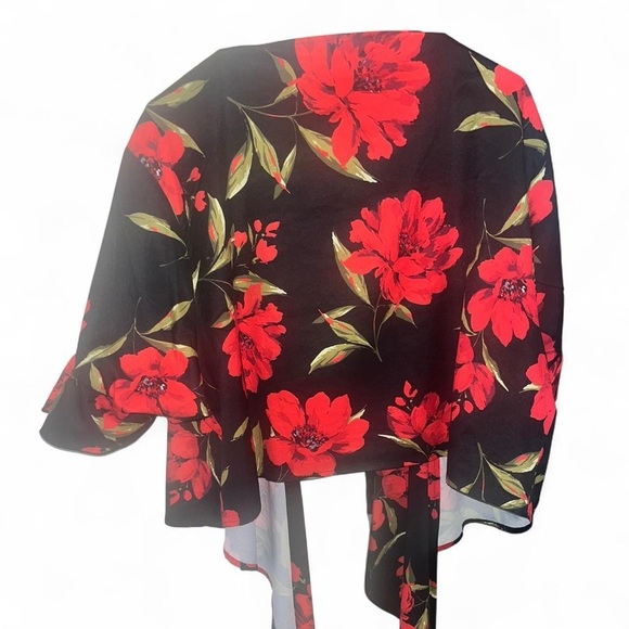 Floral Black and Red Kimono Cardigan - Picture 3 of 3